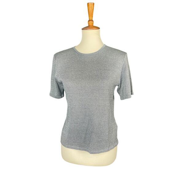 Kasper Gray Glitter Top Women Size 10 Short Sleeve Stretch Vintage 90s Y2k - Picture 2 of 7